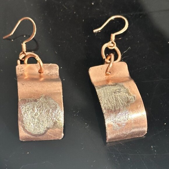 Sterling Silver 925 Reticulated Copper Earrings Rustic Gift Handmade Brutalist - Picture 6 of 7